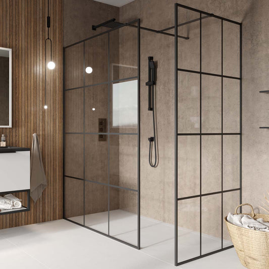 Scudo S8  Grid Wetroom Glass 8mm - 1950mm High - Black