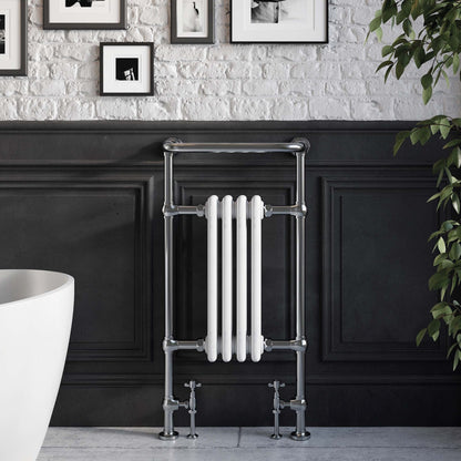 Scudo Harrogate  Chrome & White Traditional 4 Column Towel Warmer