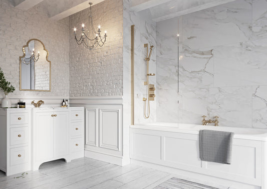 Scudo 1500 x 800mm Square Thalia Bath Screen 8mm Glass - Brushed Brass