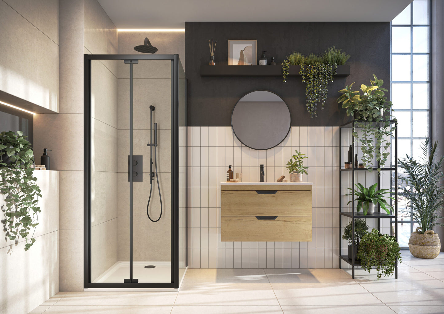 Scudo Black  S6 BiFold Door (Combine with Side Panel to make Shower Enclosure) - 6mm Glass