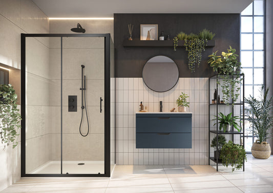 Scudo Black S6 Sliding Door (Combine with Side Panel to make Shower Enclosure) - 6mm Glass