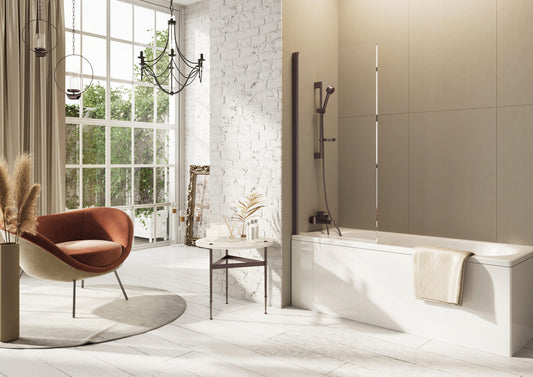 Scudo 1500 x 800mm Square Thalia Bath Screen 8mm Glass - Brushed Bronze