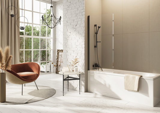 Scudo 1500 x 800mm Square Thalia Bath Screen 8mm Glass - Gunmetal