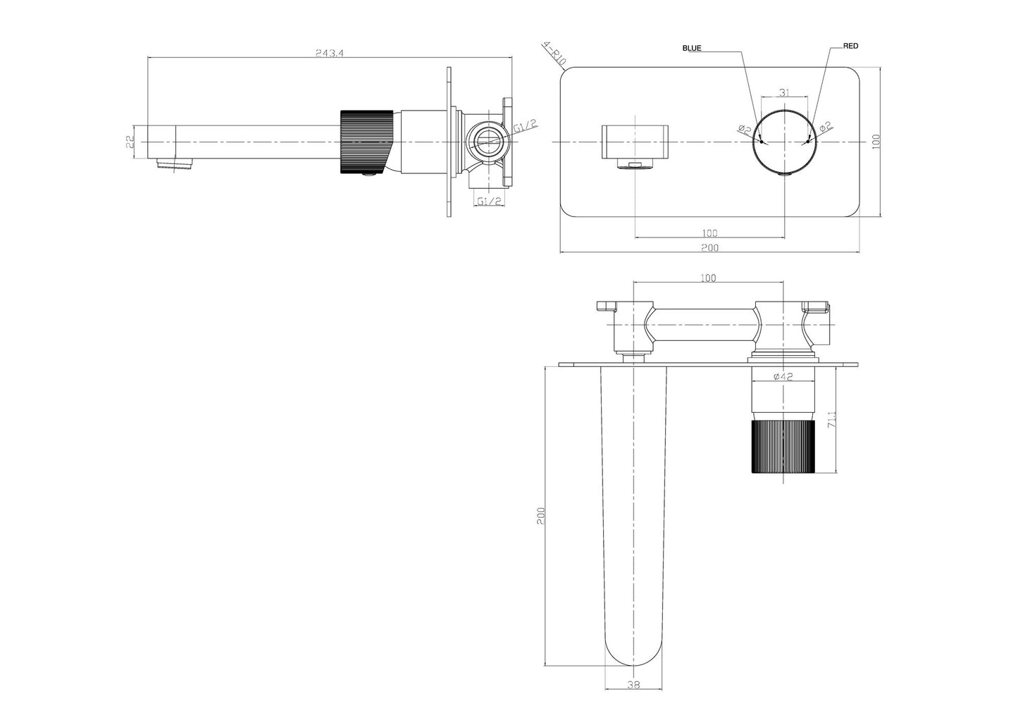 Scudo Koko Wall Basin Mixer in Matt Black