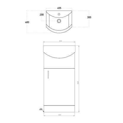 Scudo Lanza 450mm wide Vanity with Basin - Polar White