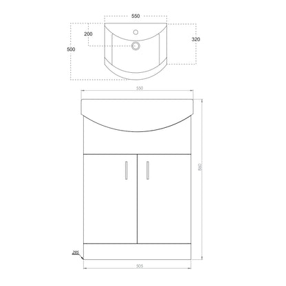 Scudo Lanza 550mm wide Vanity with Basin - Polar White