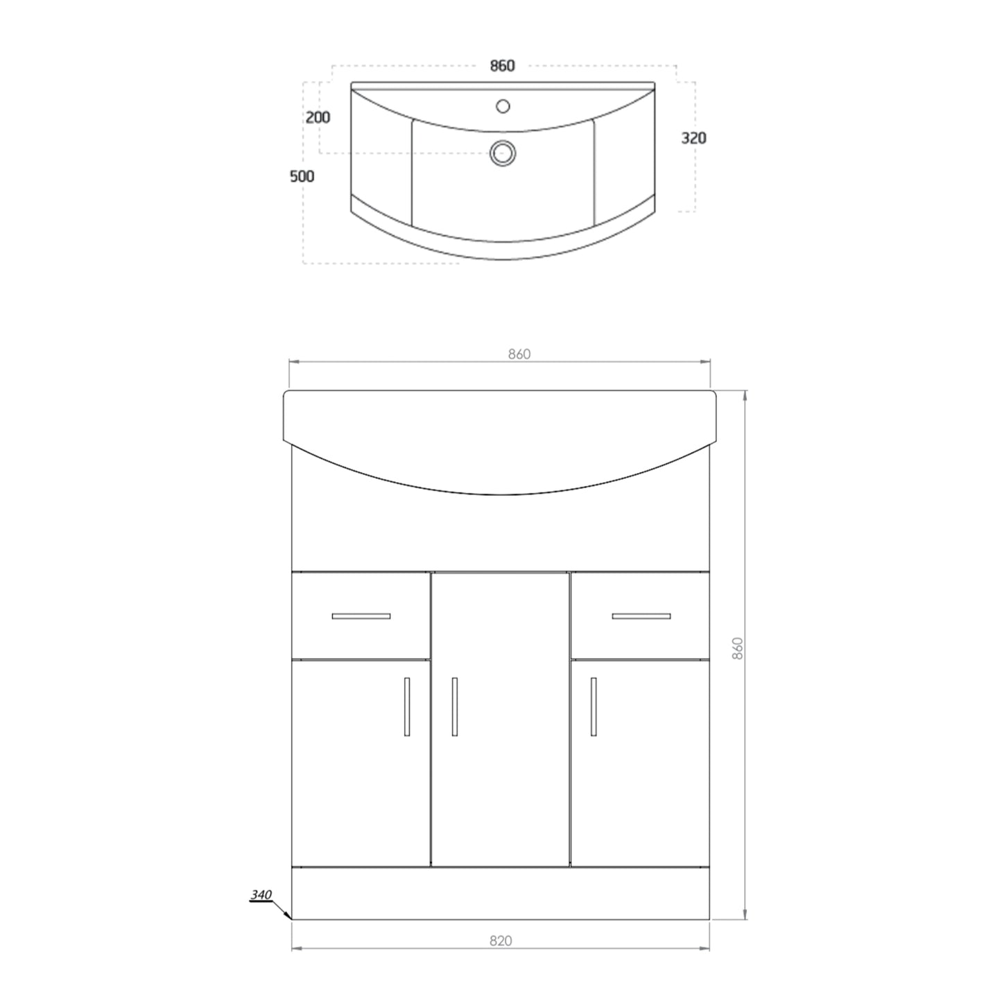Scudo Lanza 850mm wide Vanity with Basin - Polar White