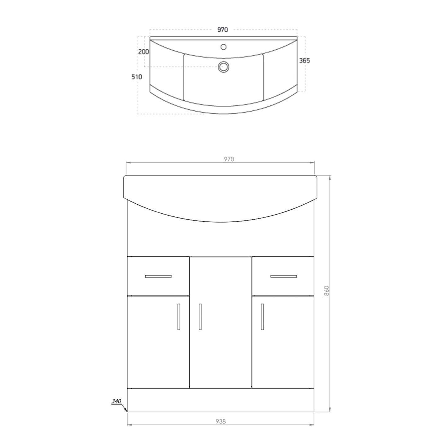 Scudo Lanza 950mm wide Vanity with Basin - Polar White