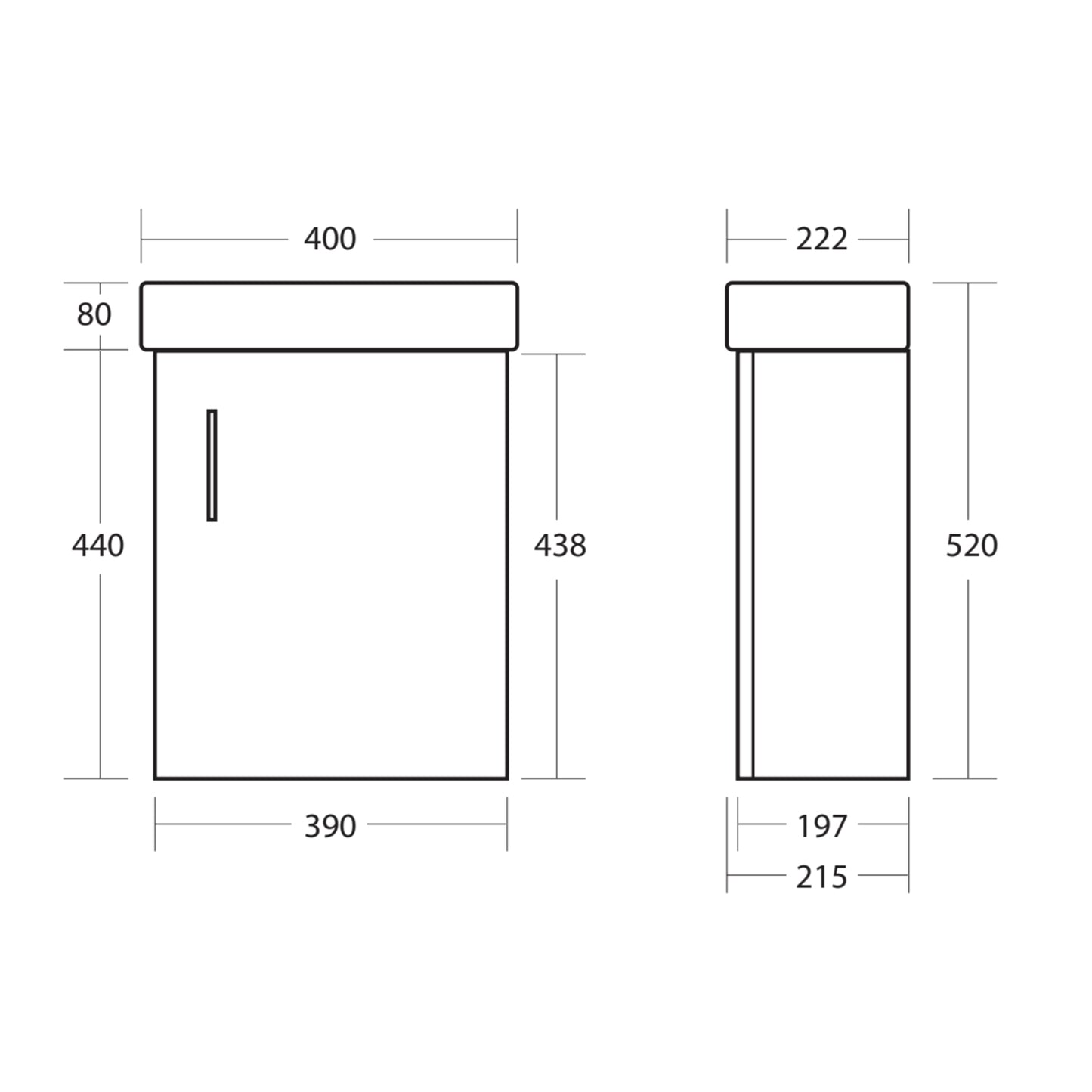 Scudo Lanza 400mm wide slim Wall Vanity with Basin -White