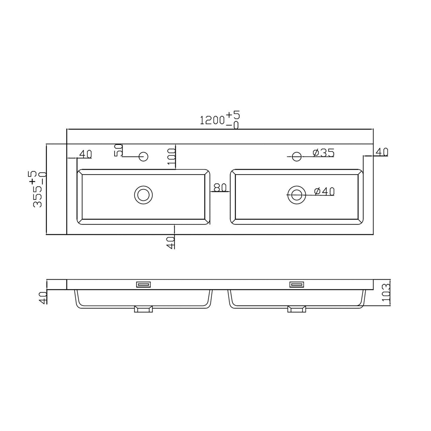 Muro 1200mm wide Vanity with double Basin - Dust Grey with Chrome Handles