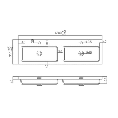 Muro 1200mm wide Vanity with double Basin - Dust Grey with Chrome Handles