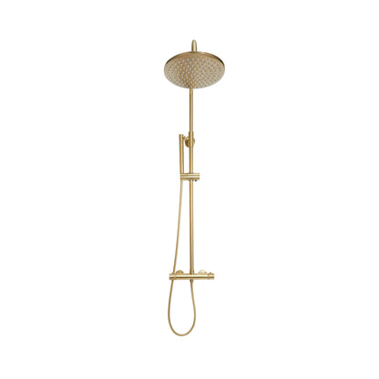 Scudo Core Round Brushed Brass Thermostatic Shower with Rigid  Riser and hand shower