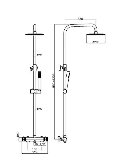 Scudo Core Round Brushed Brass Thermostatic Shower with Rigid  Riser and hand shower