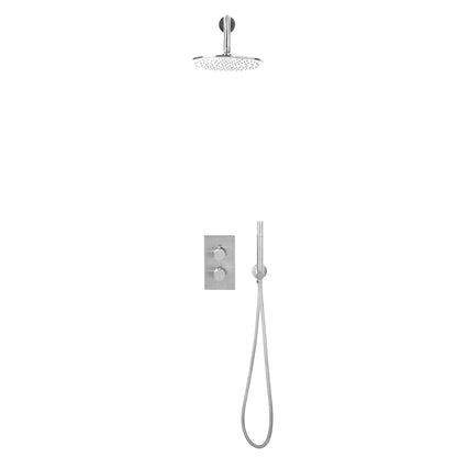 Scudo Core Round Chrome Concealed Thermostatic Valve with Fixed Head and Hand Shower