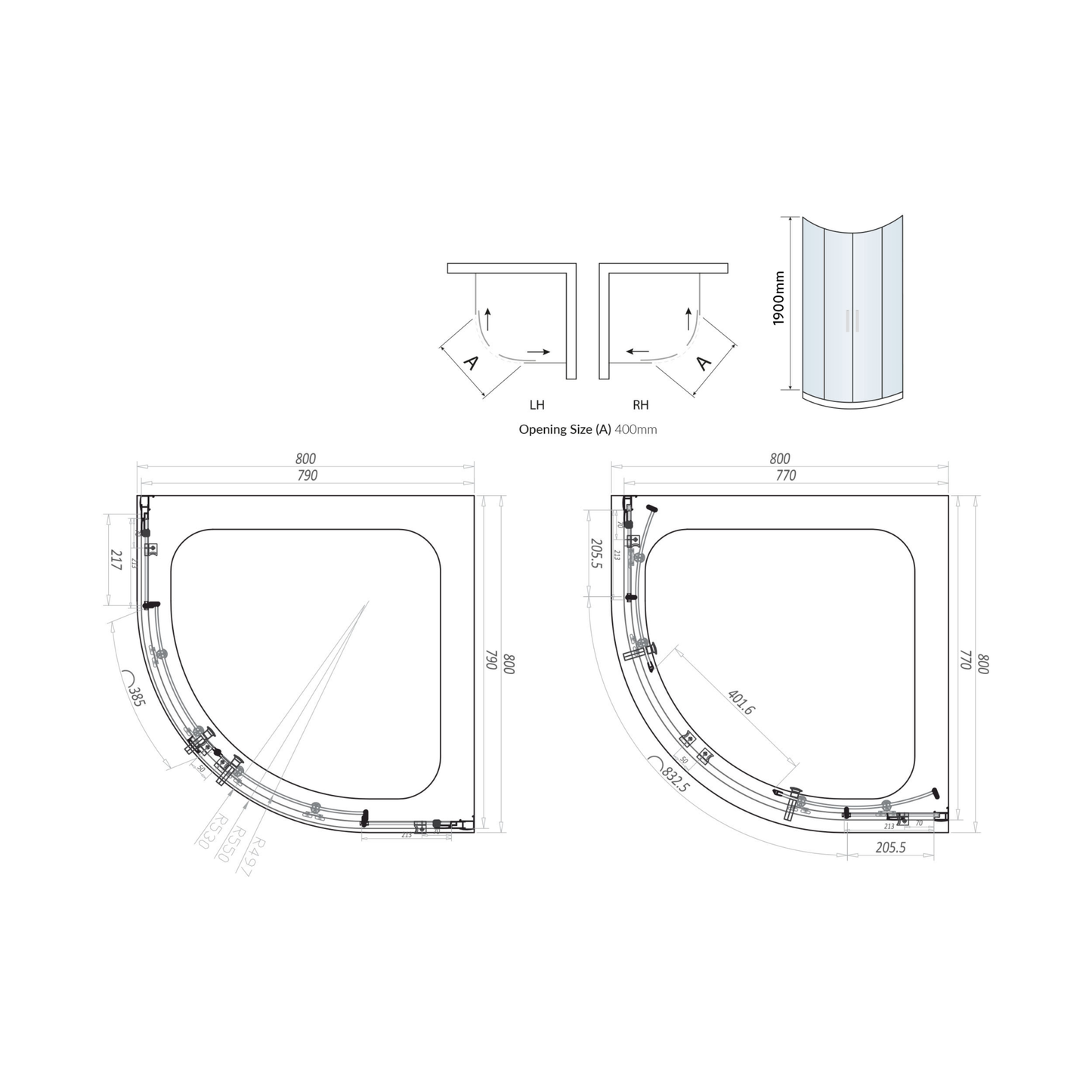 Scudo Black S6 Double Door Equal Quadrant Shower Enclosures - 6mm Glass