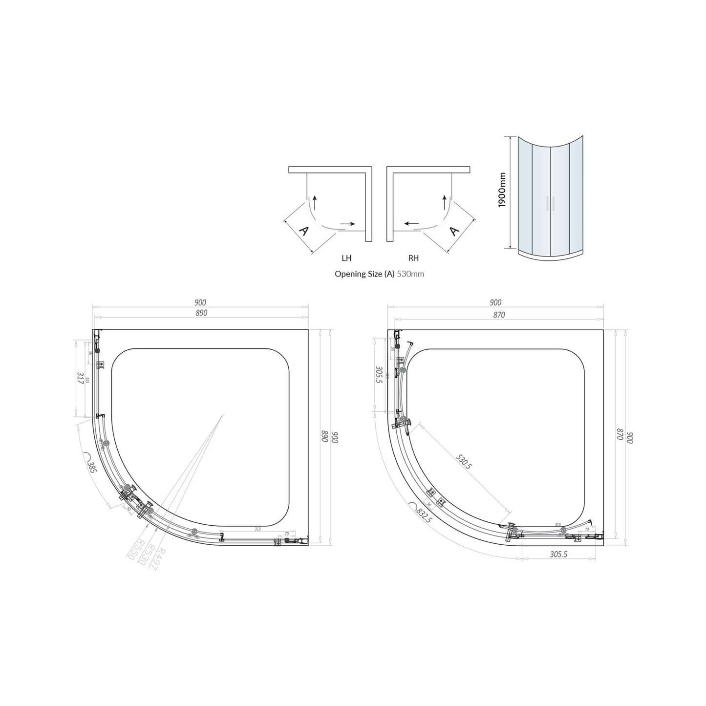 Scudo Black S6 Double Door Equal Quadrant Shower Enclosures - 6mm Glass