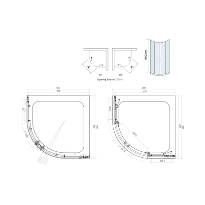 Scudo Black S6 Double Door Equal Quadrant Shower Enclosures - 6mm Glass