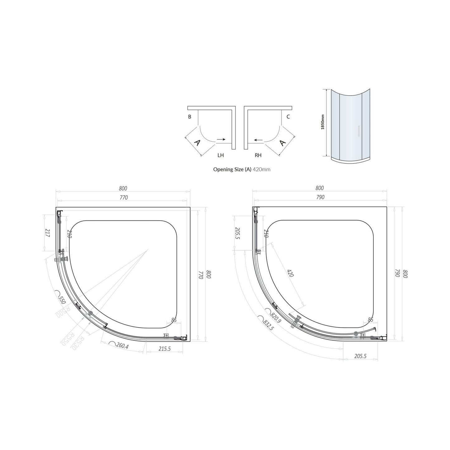 Scudo Standard Chrome S6 Single Door Equal Quadrant Shower Enclosures - 6mm Glass