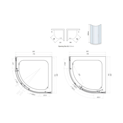 Scudo Standard Chrome S6 Single Door Equal Quadrant Shower Enclosures - 6mm Glass