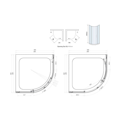 Scudo Standard Chrome S6 Single Door Equal Quadrant Shower Enclosures - 6mm Glass