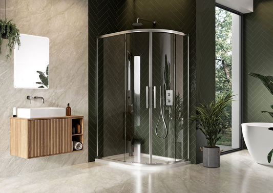 Scudo Luxury Chrome S8 Double Door Offset Quadrant Shower Enclosures - 8mm Glass