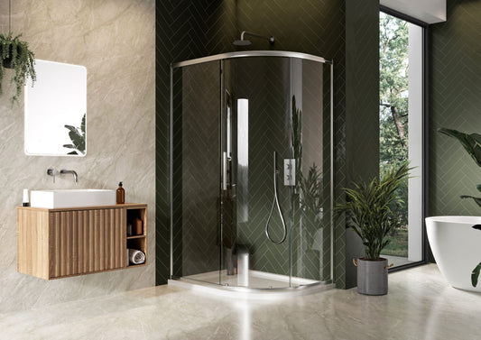 Scudo Luxury Chrome S8 Single Door Offset Quadrant Shower Enclosures - 8mm Glass