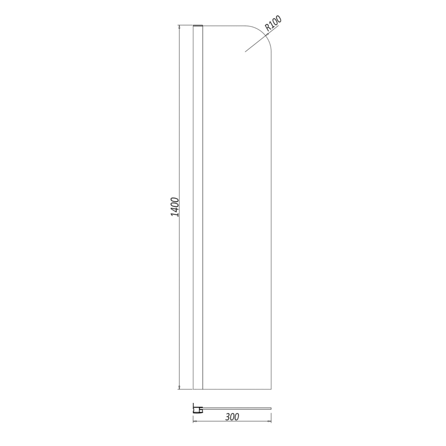 Scudo Radius edge 1400 x 300mm Bath Screen 6mm Glass