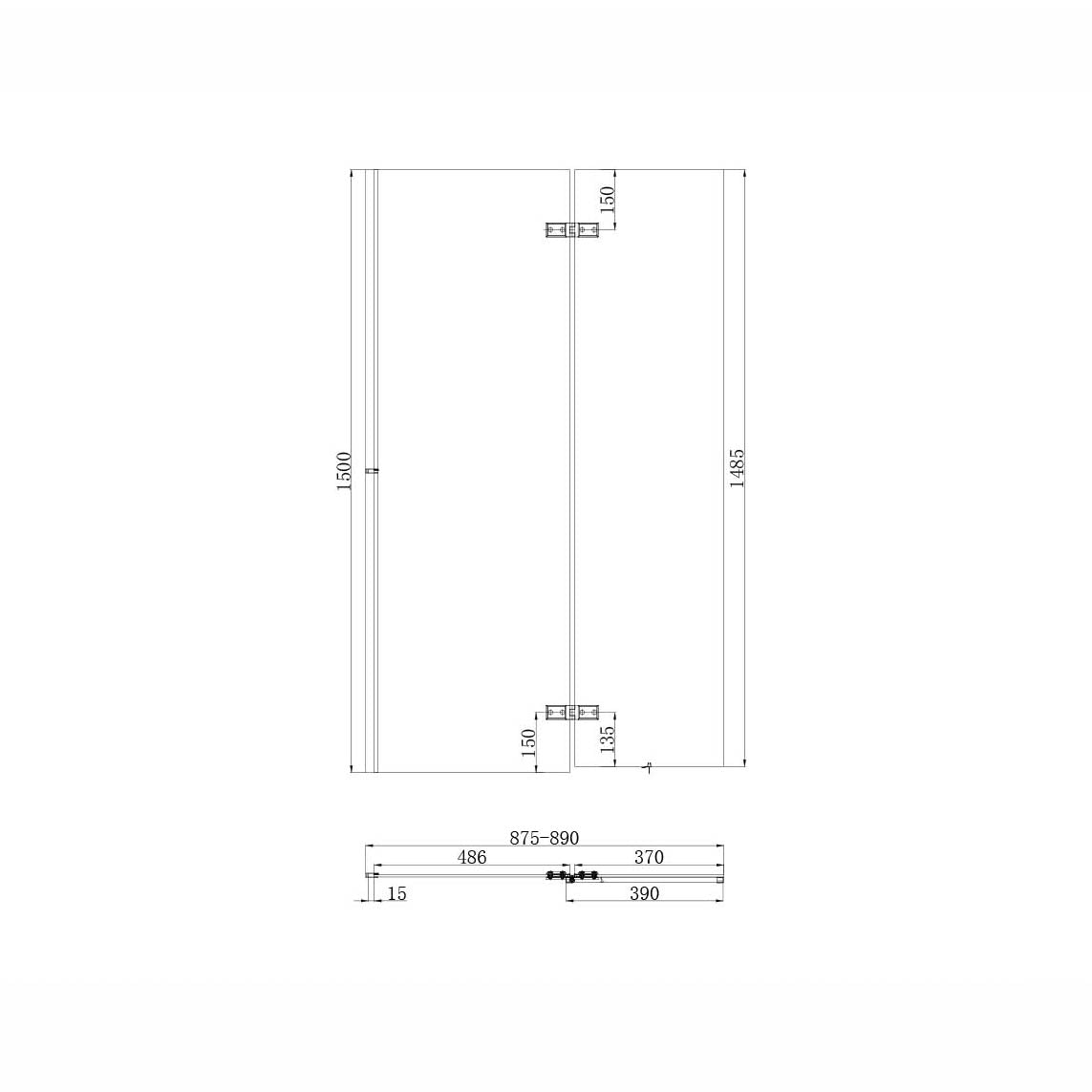 Scudo Black Square 1500 x 900mm Bath Screen 6mm Glass