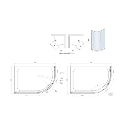 Scudo Luxury Chrome S8 Single Door Offset Quadrant Shower Enclosures - 8mm Glass