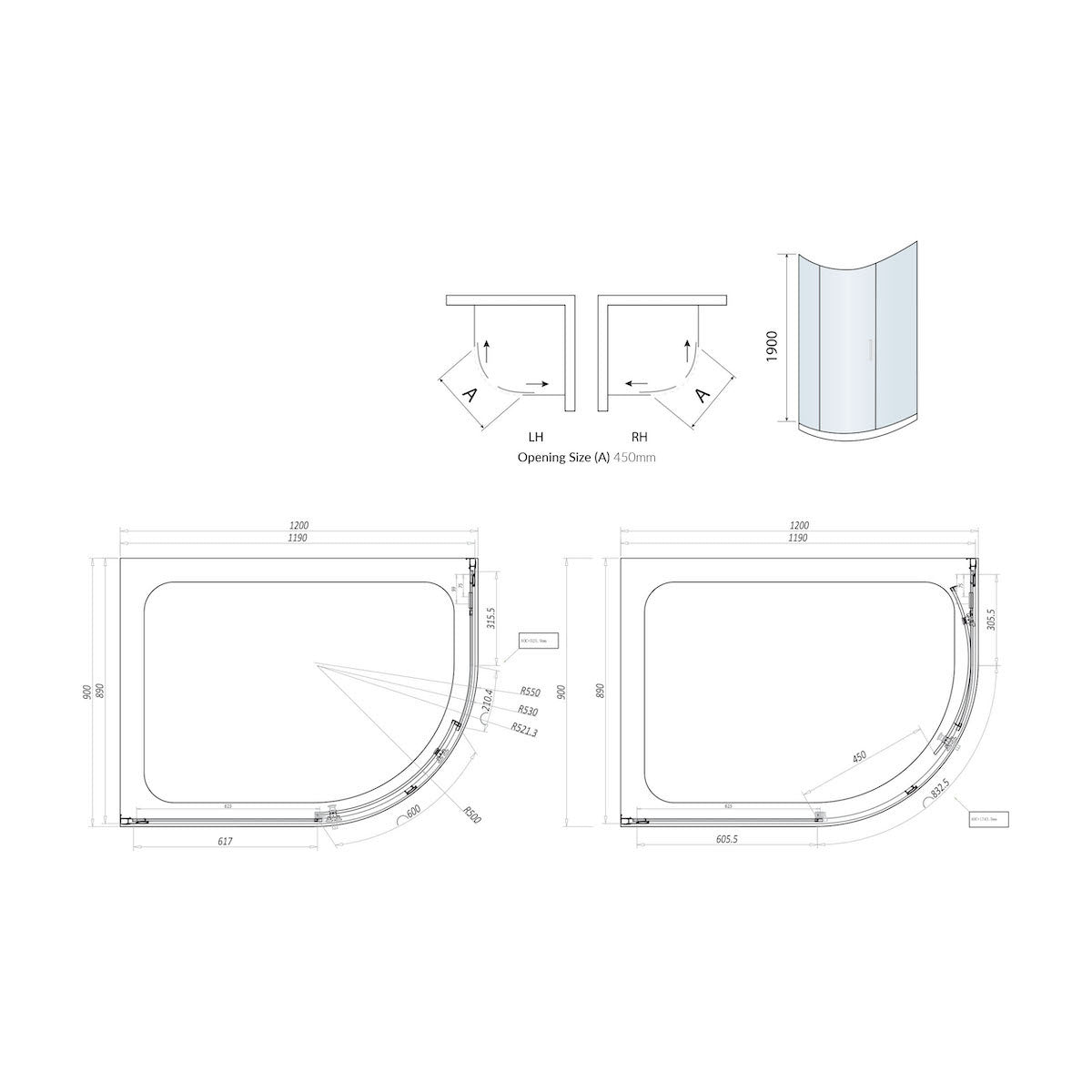 Scudo Luxury Chrome S8 Single Door Offset Quadrant Shower Enclosures - 8mm Glass