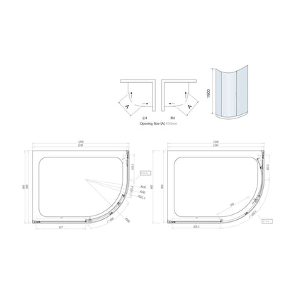 Scudo Luxury Chrome S8 Single Door Offset Quadrant Shower Enclosures - 8mm Glass