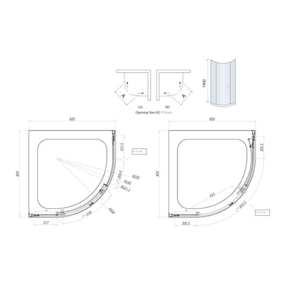 Scudo Luxury Chrome S8 Single Door Equal Quadrant Shower Enclosures - 8mm Glass