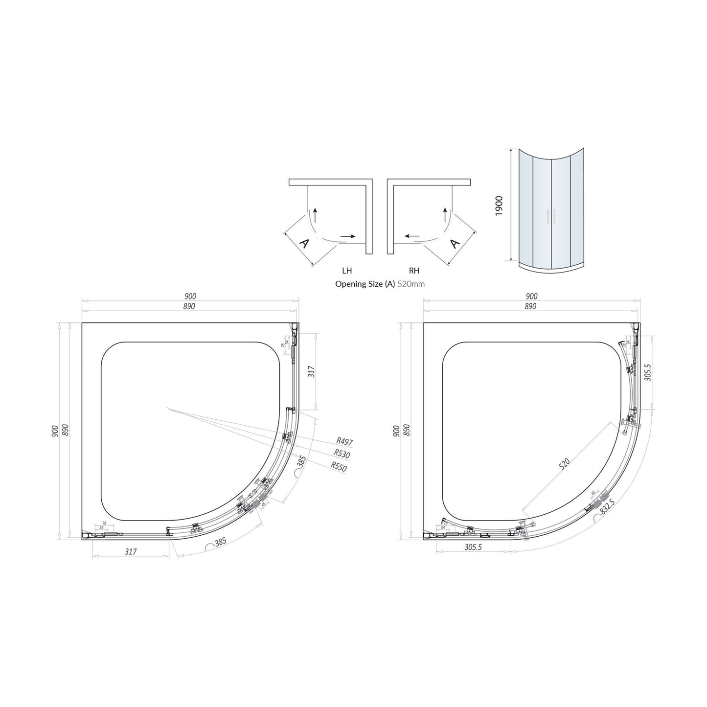 Scudo Luxury Chrome S8 Double Door Equal Quadrant Shower Enclosures - 8mm Glass