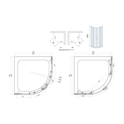 Scudo Luxury Chrome S8 Double Door Equal Quadrant Shower Enclosures - 8mm Glass