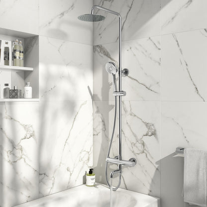 Scudo Solar Round chrome Thermostatic Shower with rigid, Adjustable risers and Bath Filler