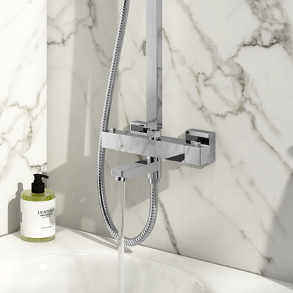 Scudo Block Round chrome Thermostatic Shower with rigid, Adjustable risers and Bath Filler