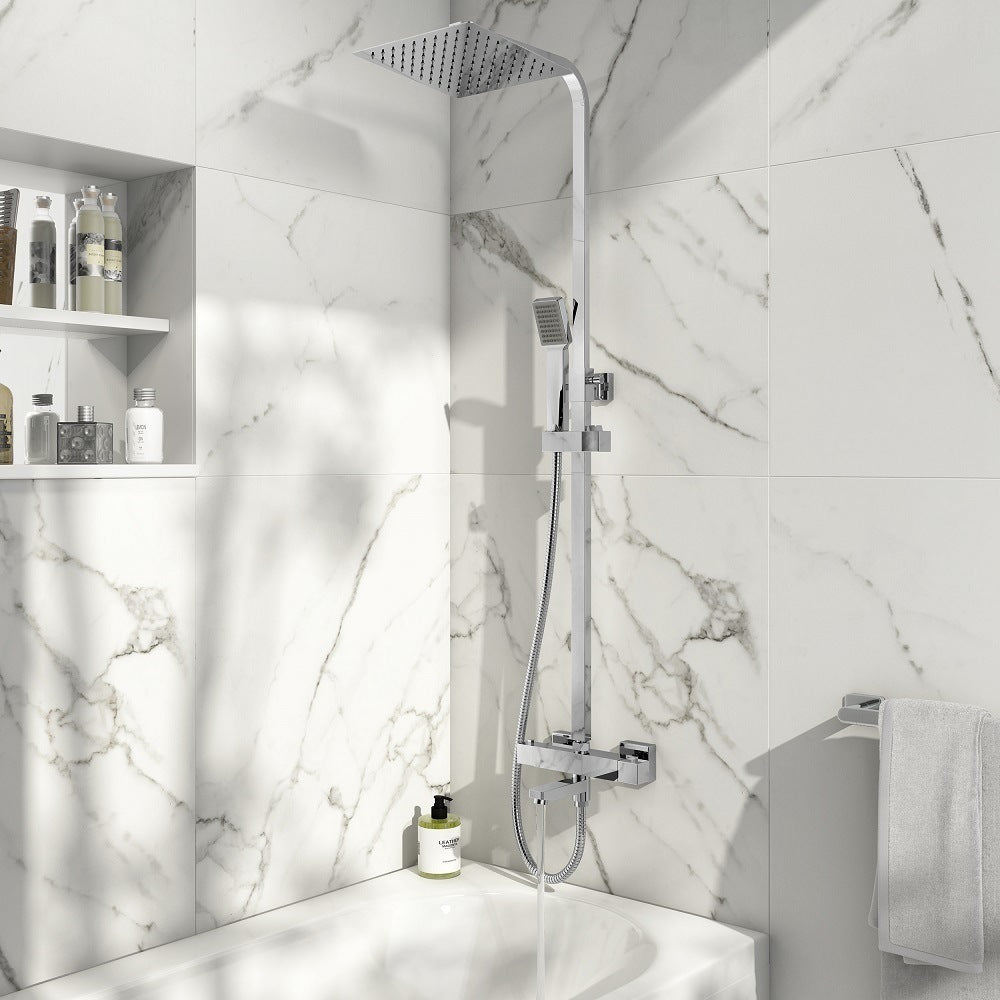 Scudo Block Round chrome Thermostatic Shower with rigid, Adjustable risers and Bath Filler