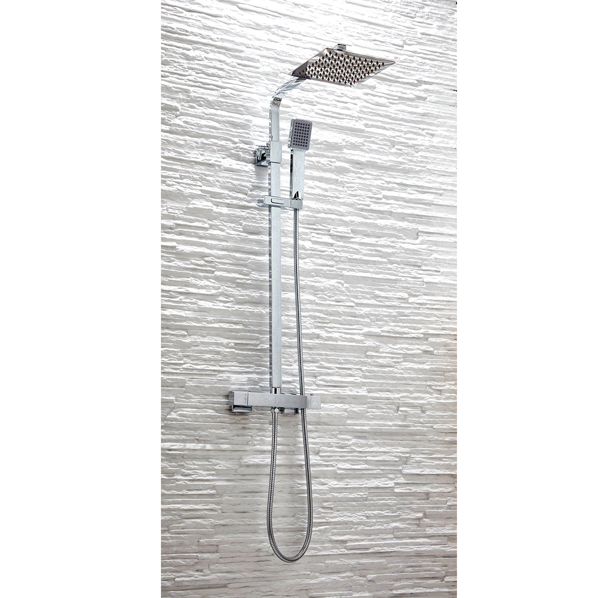 Scudo Elliot Square Thermostatic Chrome Shower Set With Rigid Riser & hand Shower