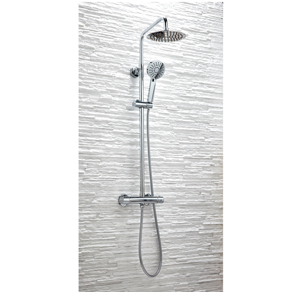 Scudo Serena Round chrome Thermostatic Shower with rigid and Adjustable risers