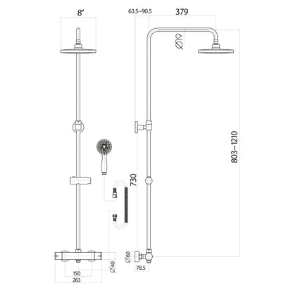 Scudo Serena Round chrome Thermostatic Shower with rigid and Adjustable risers