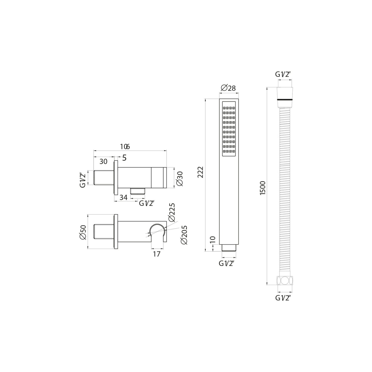 Scudo Square Black Outlet Hose & Head