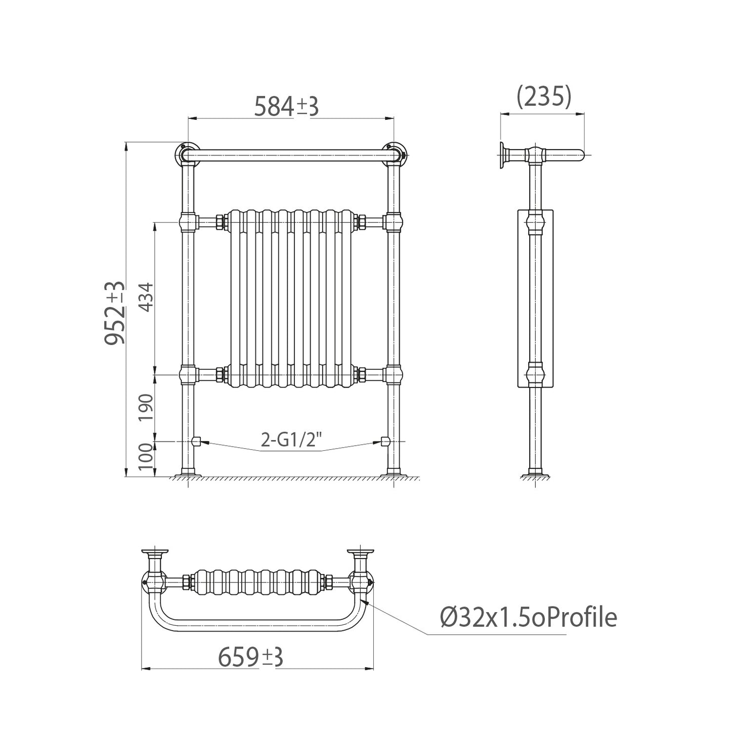 Scudo Harrogate  Chrome & White Traditional 8 Column Towel Warmer