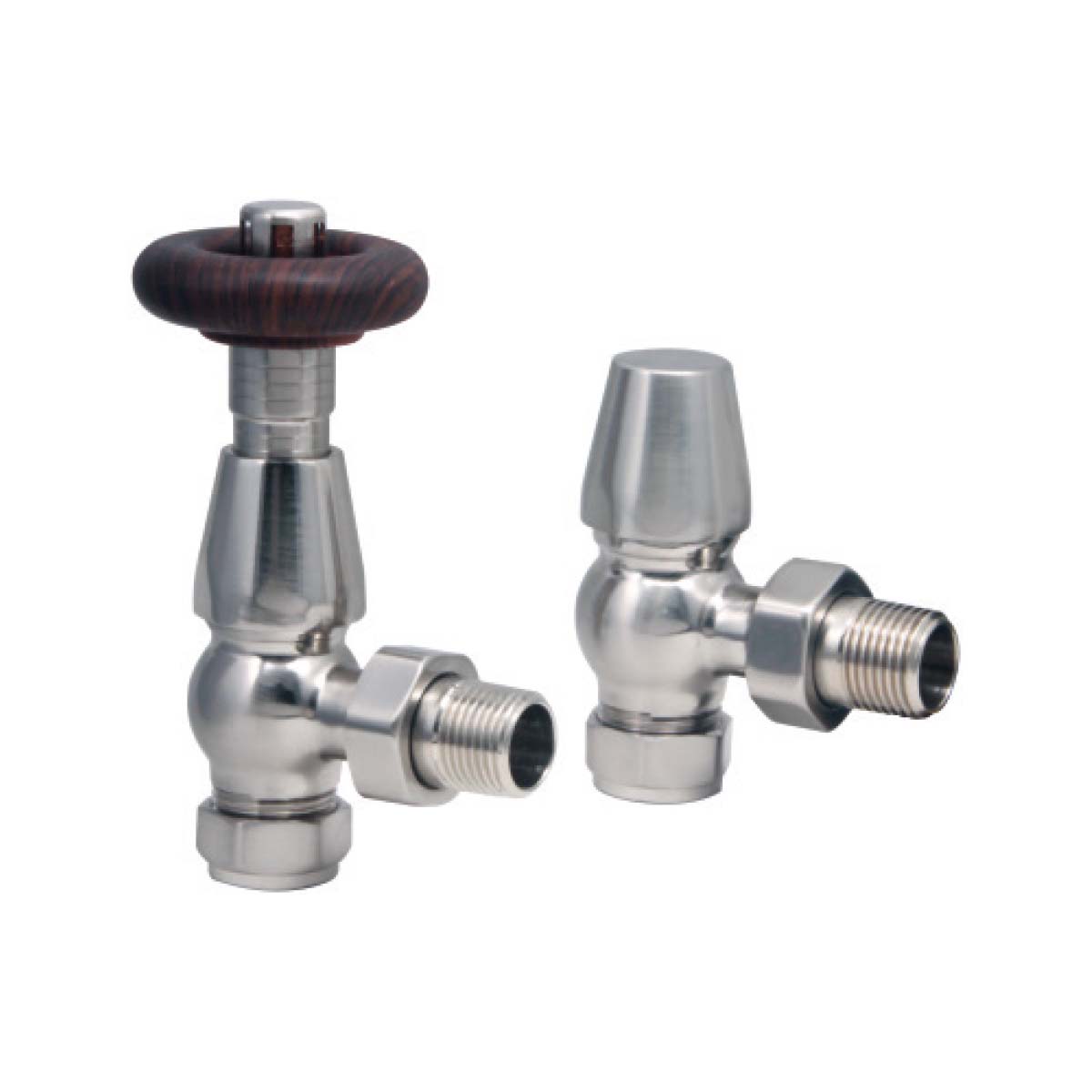 Scudo Satin Nickel Designer Thermostatic Angled Radiator Valves