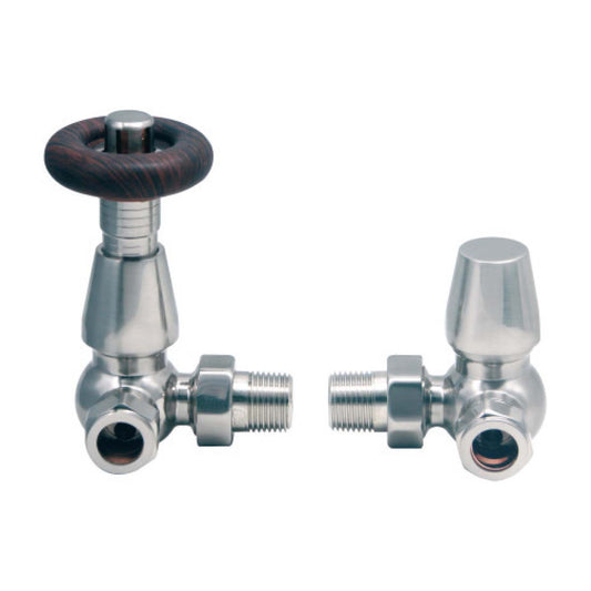 Scudo Satin Nickel Designer Thermostatic Corner Radiator Valves