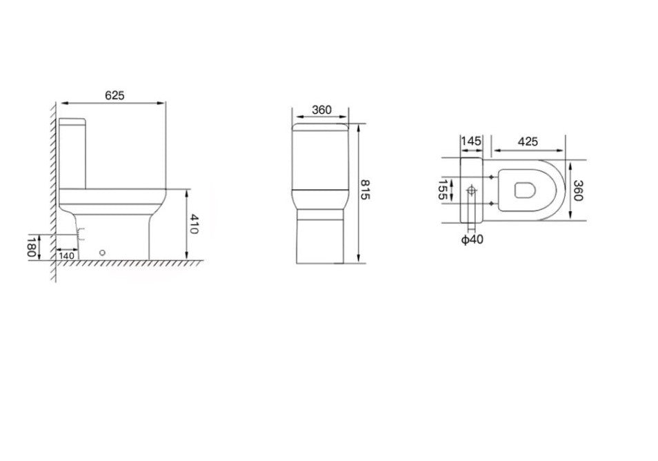 Scudo Spa Close Couple (open Back) Toilet Inc Soft Close Seat