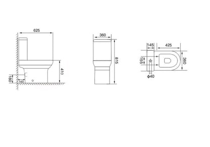 Scudo Spa Close Couple (open Back) Toilet Inc Soft Close Seat