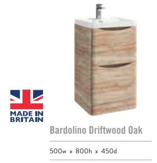 Bella Floor Standing Vanity units with Basin - Bardolino Driftwood Oak -  (3 Sizes)