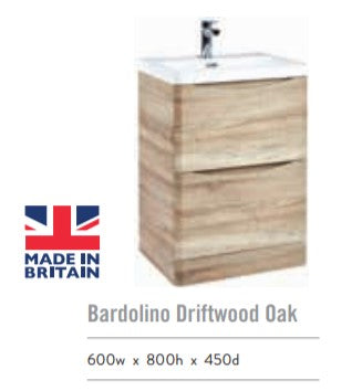 Bella Floor Standing Vanity units with Basin - Bardolino Driftwood Oak -  (3 Sizes)