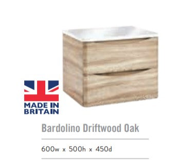 Bella Wall Hung Vanity units for Counter Top Basin - Bardolino Driftwood Oak (3 Sizes)
