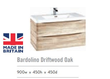 Bella Wall Hung Vanity units with Basin - Bardolino Driftwood Oak (3 sizes)
